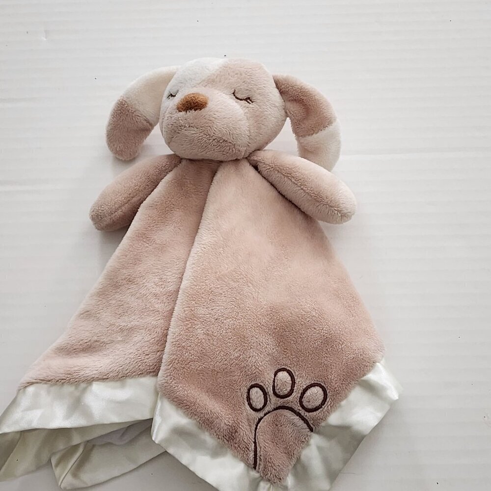 Douglas Baby plush puppy lovey security blanket dog paw tail  Satin trim